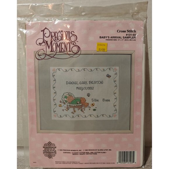 Vintage Precious Moments Baby's Arrival Cross Stitch Sampler Kit 14 11" 131-01 - Picture 1 of 5